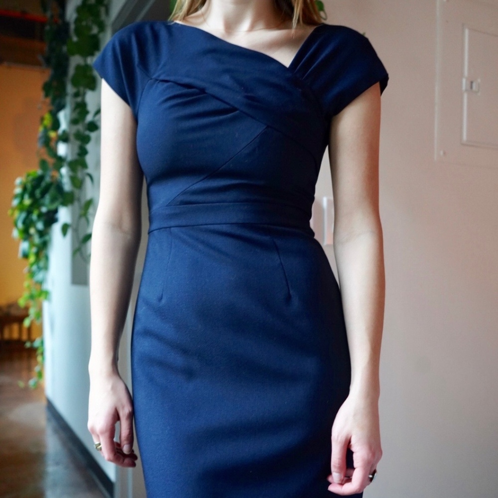Navy Blue J. Crew Dress with Asymmetrical Neckline